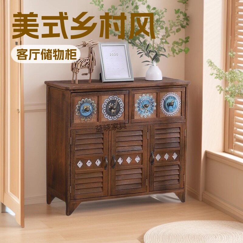 斗柜做旧复古风客厅靠墙立柜带门艺术风储物柜画室柜鞋柜复古玄关
