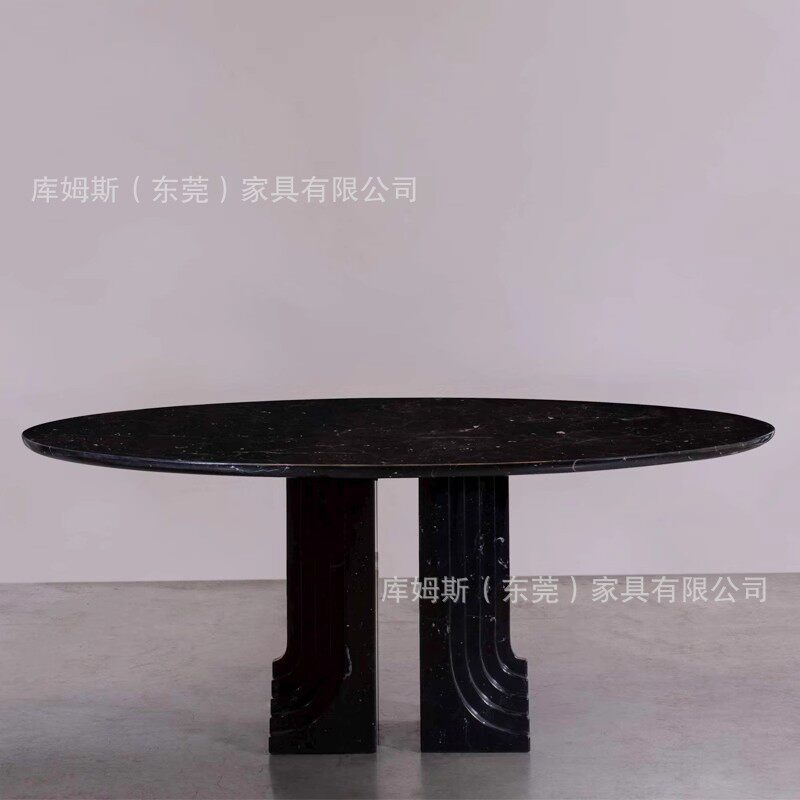 意大利设计椭圆形天然黑白根大理石餐桌酒店售楼部别墅洽谈桌子