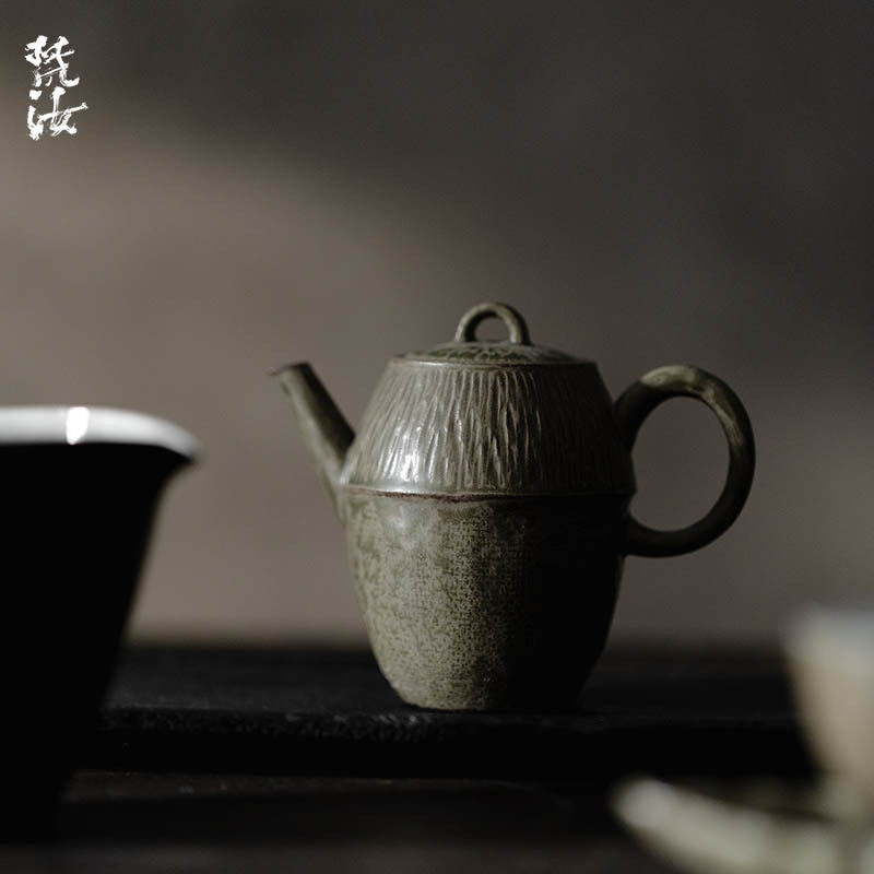 梵汝 诧寂风日式纯手工陶壶瓦青碧天壶带过滤球家用粗陶泡茶器