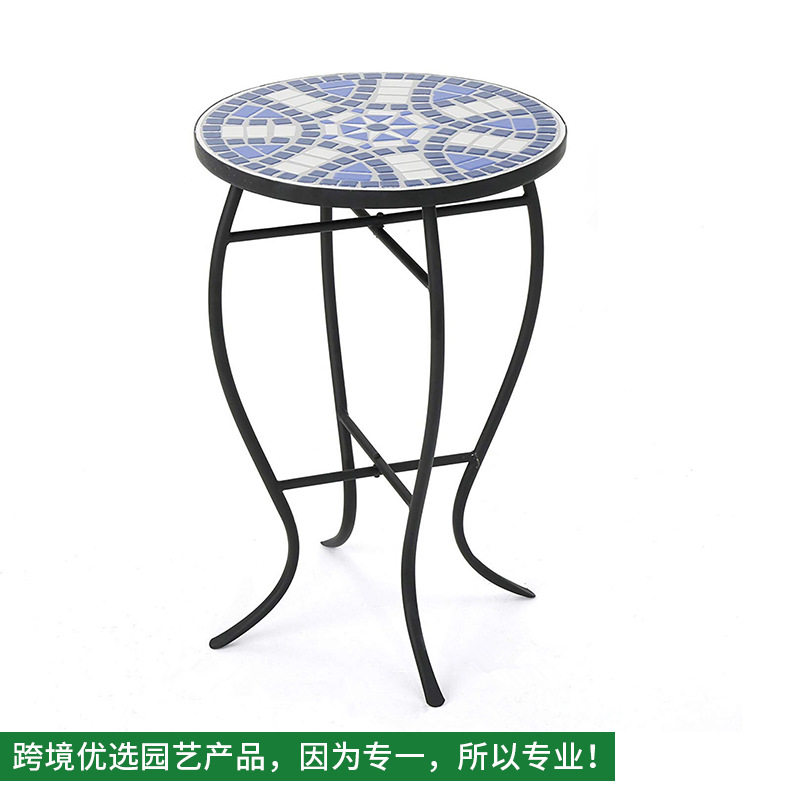 中式蓝白几何圆形马赛克铁艺花架