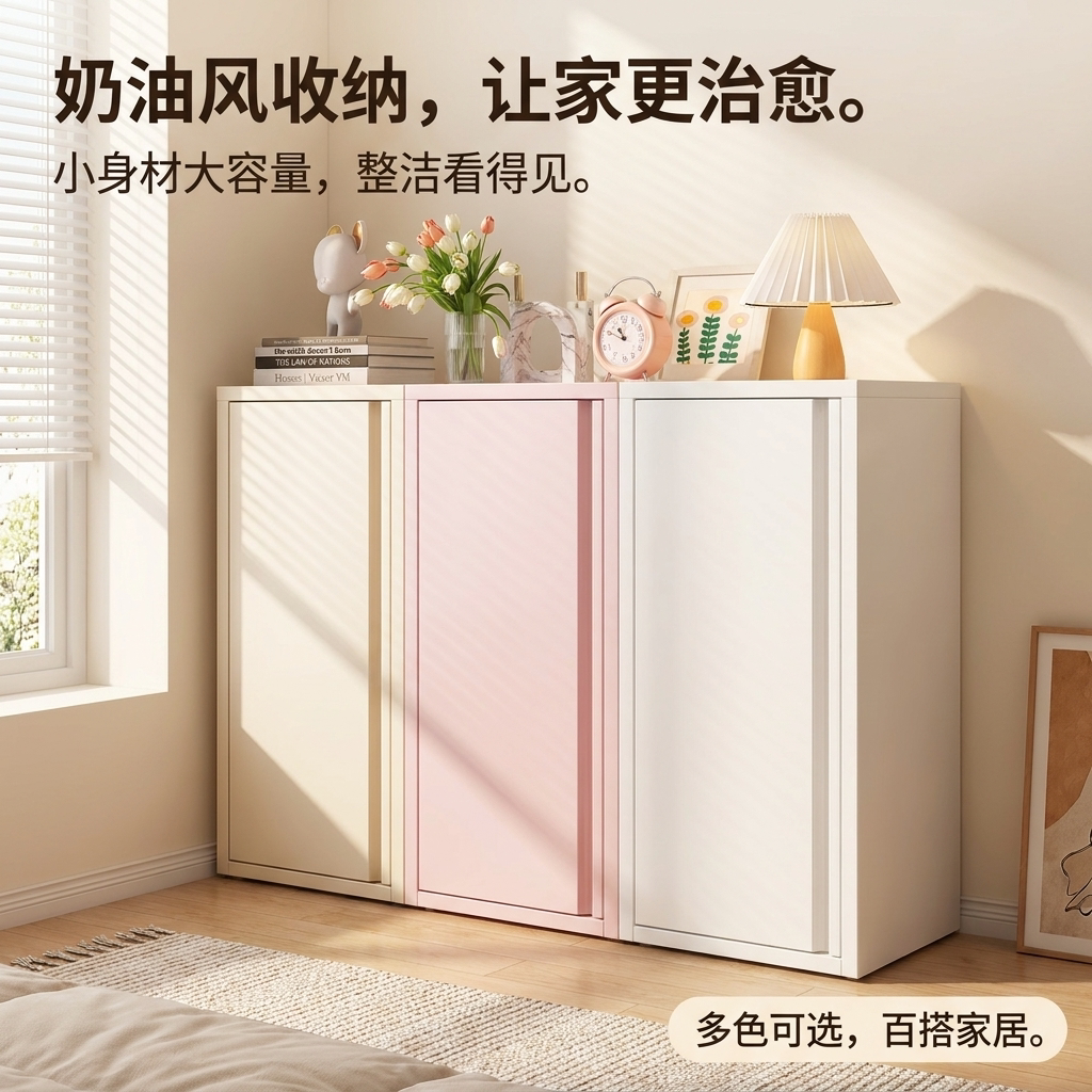 铁皮柜餐边柜彩色多巴胺阳台储物马卡龙客厅落地单门铁艺收纳柜子图片