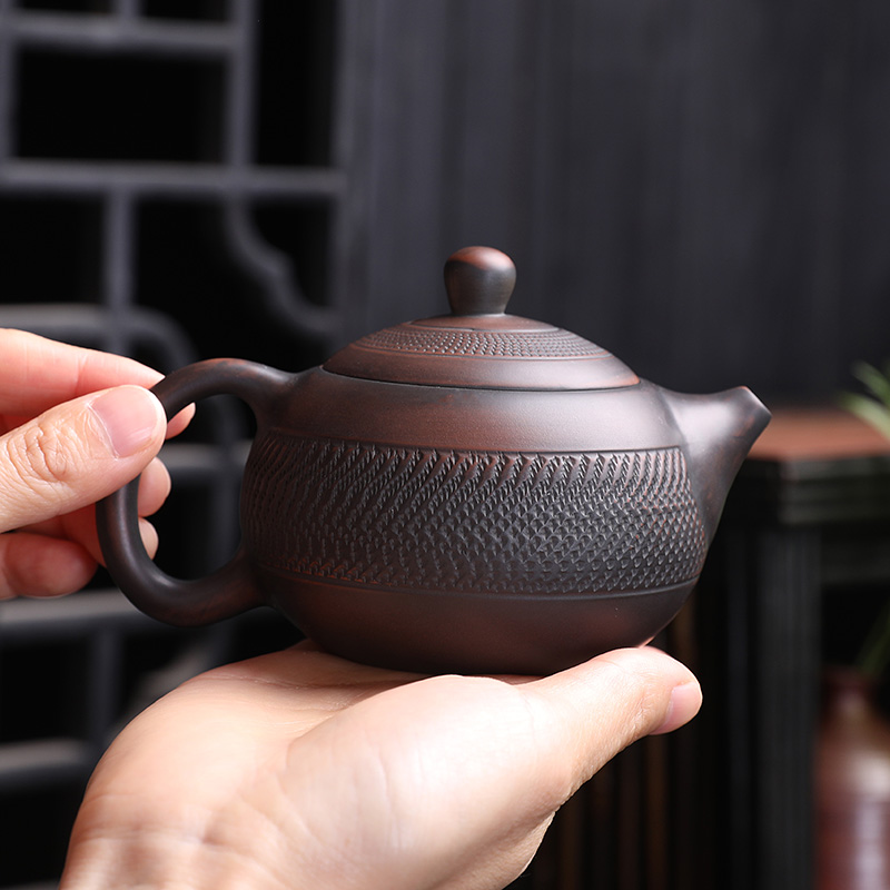 建水紫陶茶壶陶瓷西施壶手工跳刀单壶功夫茶具家用紫砂壶侧把壶