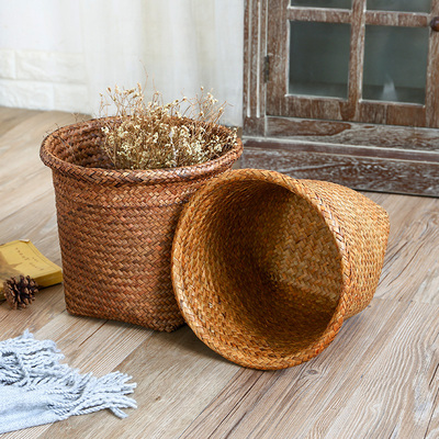 民宿客栈酒店专用垃圾桶文艺田园风编织废纸篓手工垃圾筒大号无盖