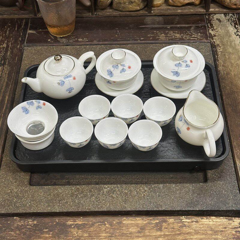高白瓷羊脂玉功夫茶具套装陶瓷家用泡茶壶茶碗茶杯大小茶碗杯子壶