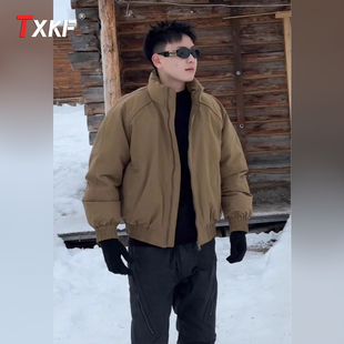 高端卡其色羽绒服男士外套2025新款冬季加厚保暖棉服飞行夹克男款