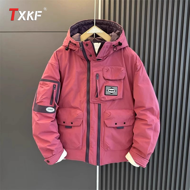 高端白鸭绒羽绒服男外套男士2025新款冬季工装连帽冲锋衣夹克男款