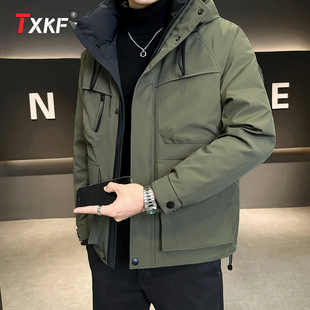 高端白鸭绒羽绒服男士2025新款冬季加厚保暖冲锋衣男外套男款冬装