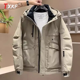 高端防寒羽绒服男士外套2025新款冬季加厚保暖连帽冲锋衣夹克男款