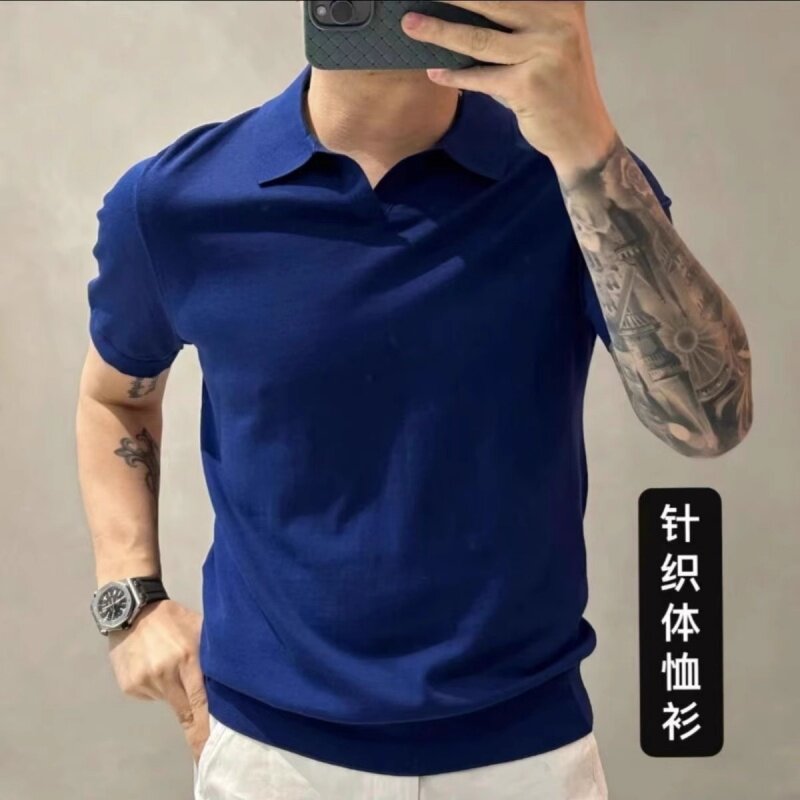 冰丝针织polo衫男士短袖T恤2026年新款夏季修身翻领休闲体恤男款