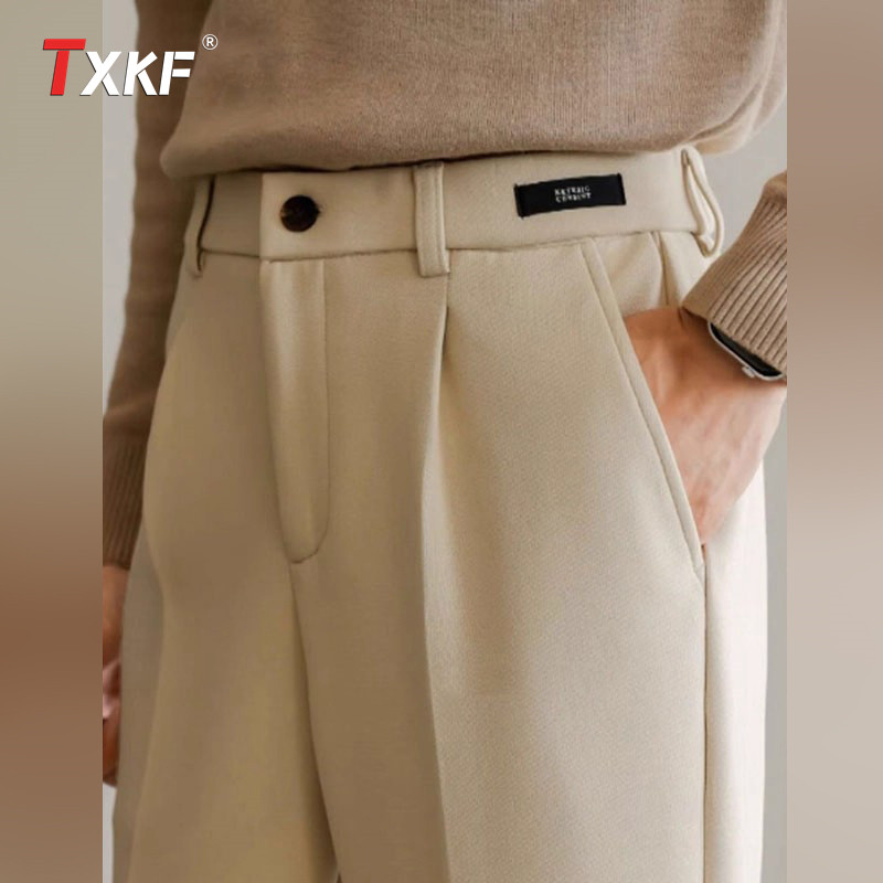 高端毛呢西裤男士2025新款春秋冬季男裤加厚直筒商务休闲裤子男款