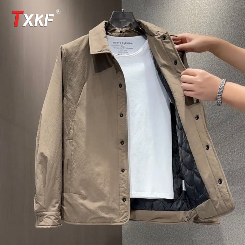 高端工装棉服外套男士2025新款秋冬季保暖单排扣翻领夹克棉衣男款