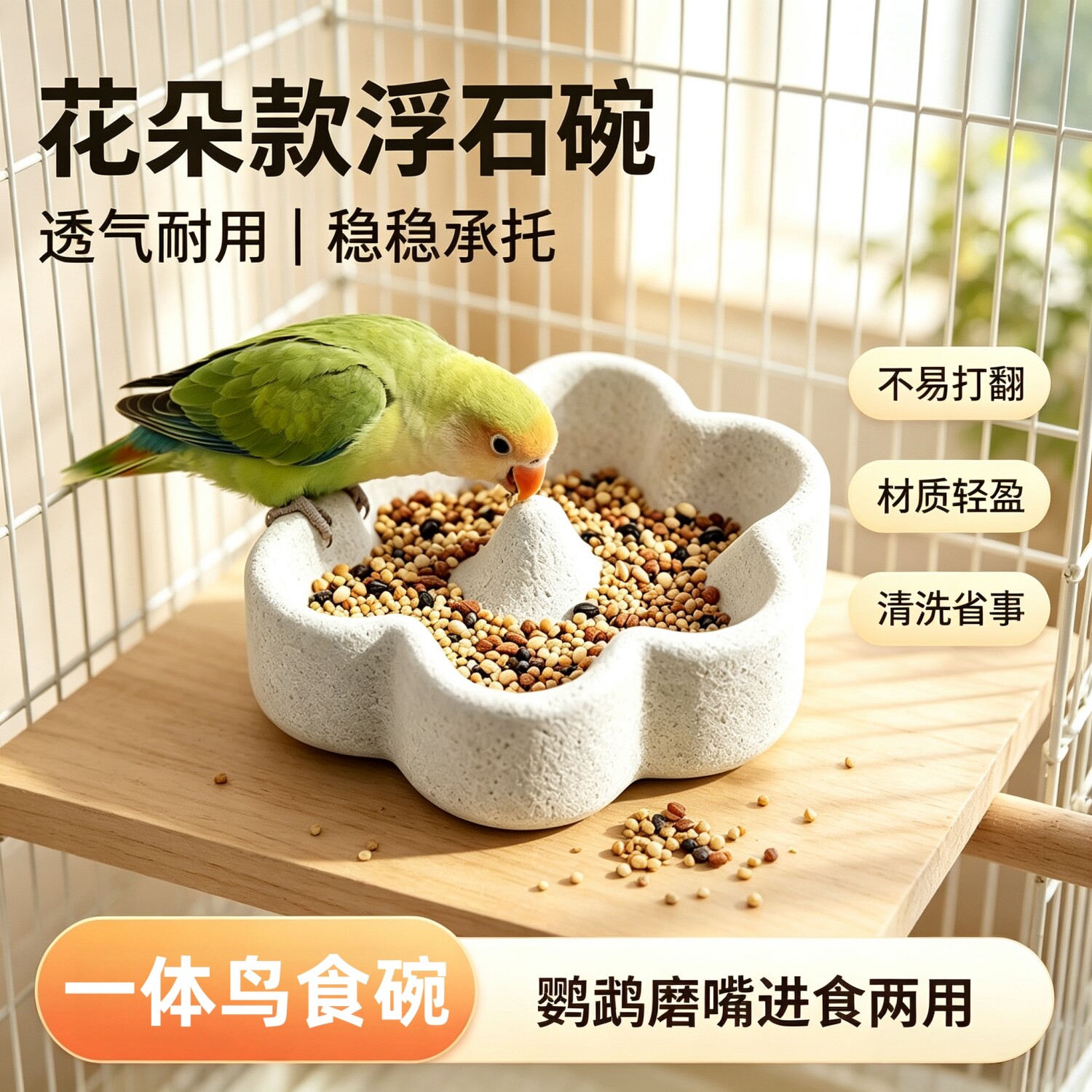 宠帮仕浮石牡丹鹦鹉喂食盆防潮