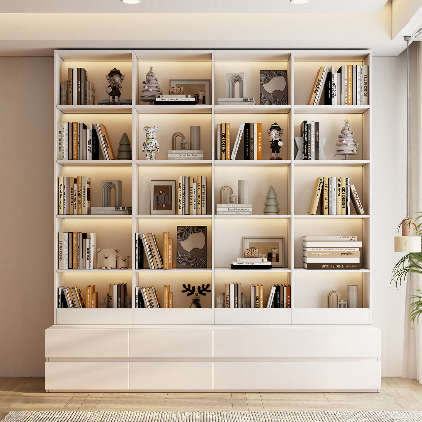 定制书柜ENF级实木欧松板一体家用客厅储物柜手办柜