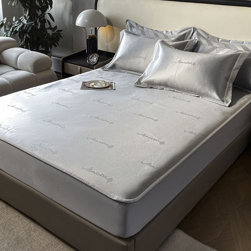 夏季冰丝凉席三件套可水洗冰丝席子床笠款折叠式1.8m床空调软凉席