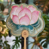 东方夏日国风手摇扇刺绣荷花扇子装 饰便携文创小扇子团扇异形