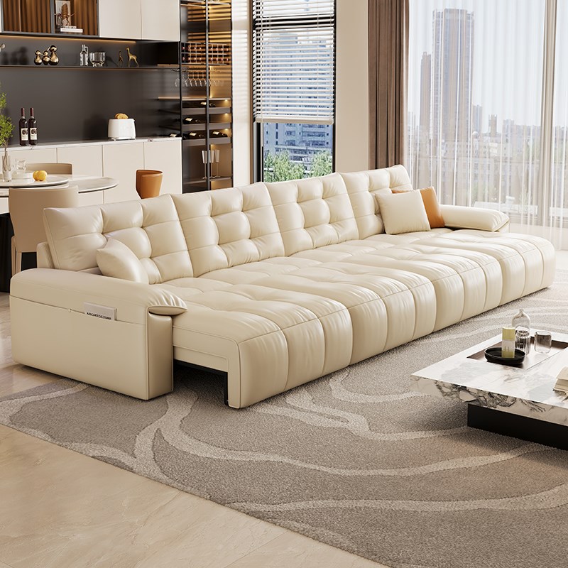 真皮电动沙发床功能客厅一体两用直排双人三人位新款伸缩可睡可趟