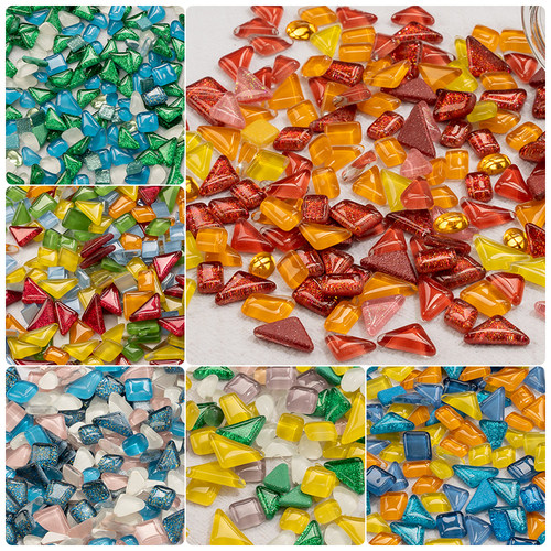 一公斤 diy手工自由石闪粉马赛克制作材料彩色水晶玻璃散粒无自粘