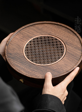 圭隐堂胡桃木茶盘壶承家用复古蓄水排水实木干泡台小茶台茶具托盘