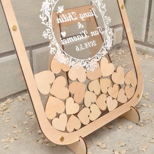 透明婚礼木质签到簿年会爱心签名册实木相框创意商务活动签字本