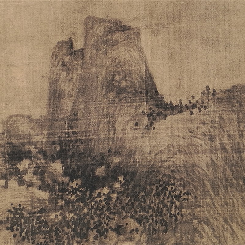 1:1巨然层岩丛树图山水画立轴国画艺术微喷古代名画复制品装饰画