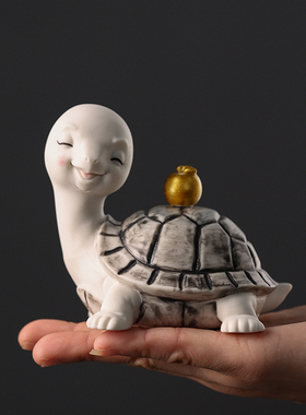 陶瓷可爱小乌龟摆件精品可养茶台卡通长寿龟茶玩鱼缸盆栽装饰造景