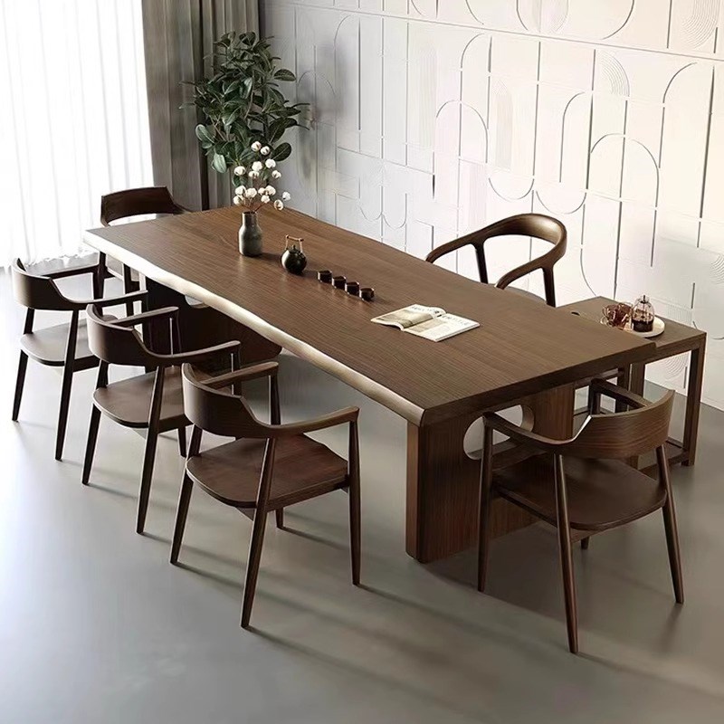 实木茶桌椅组合创意大板桌客厅茶台阳台原木泡茶桌侘寂风洽谈桌椅