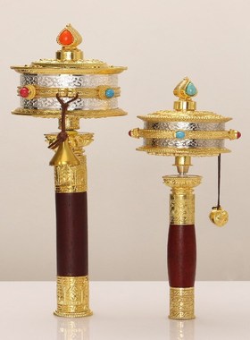 藏族手摇转筒六字观音静音西藏旅拍手持桌面摆件转金筒转轮大小号