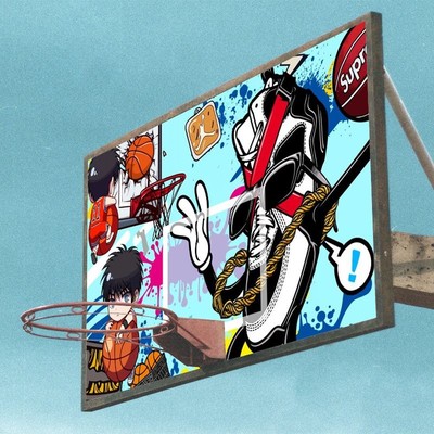 儿童投篮篮板贴纸贴画装饰卡通手绘自粘防水扣篮篮球框壁纸幼儿园