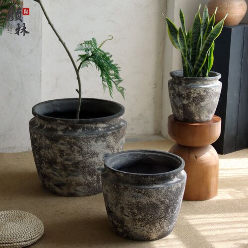 做旧大口径种树大盆仿真绿植大号容器景观装饰造景盆客厅落地花盆