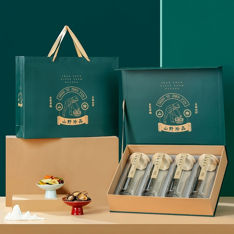 高档特色山货干货包装盒空盒山货木耳松茸瓶装新年礼盒