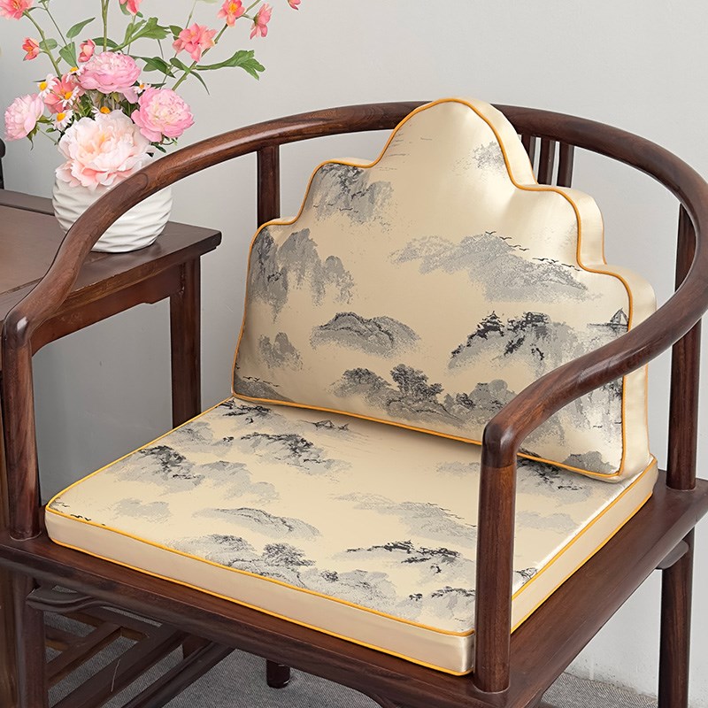新中式椅垫坐垫靠山枕红木椅垫实木圈椅太师椅座垫靠背一体云朵枕