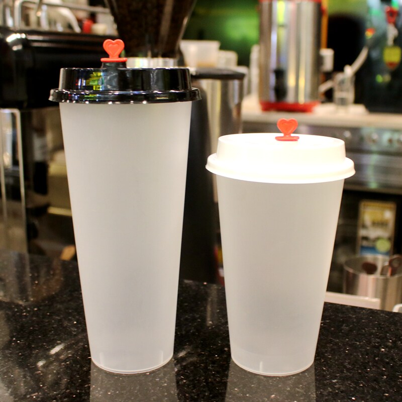 90口奶茶杯一次性带盖商用700ml注塑杯磨砂光杯果汁饮料杯盖定制