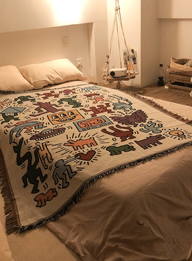 Keith haring涂鸦大师露营小毛毯子床上用办公室午睡毯飞机毯野餐