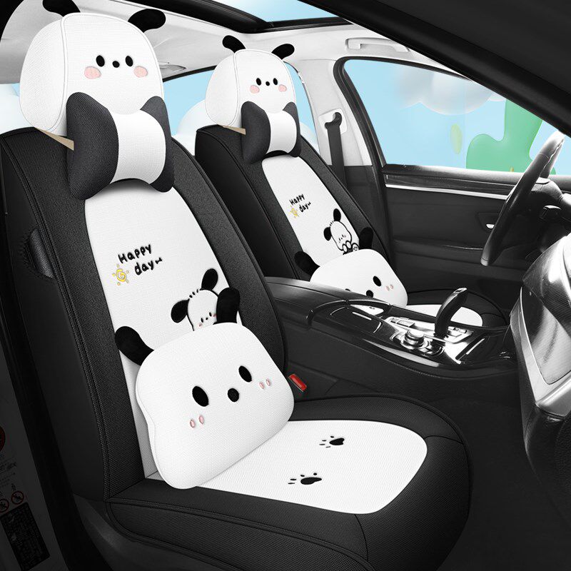 汽车坐垫亚麻四季通用全包座套卡通可爱棉麻布艺座垫夏专用座椅套