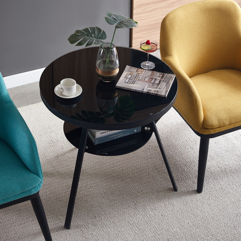 洽谈桌椅组合简约铁艺会客商用阳台钢化玻璃茶几谈判小圆桌子圆形