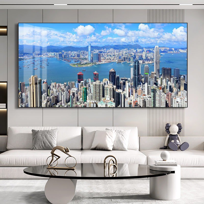 港式挂画香港维多利亚港城市街景装饰画办公室维港画建筑风景壁画