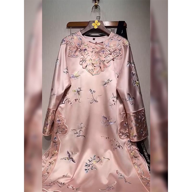 新中式粉色改良旗袍连衣裙女