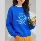 巨好看 女 慵懒chic小香风克莱因蓝色针织毛衣套装 春装 一整套韩式