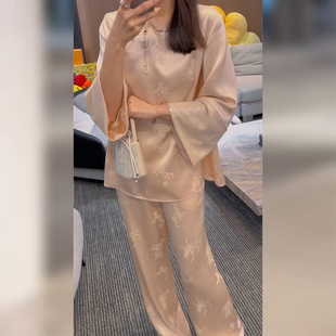 夏季 新中式 女2025新款 国风高级感穿搭小个子醋酸上衣裤 子两件套装