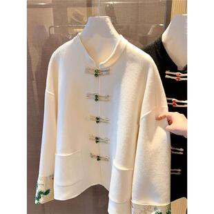 新中式国风女装盐系轻熟风白色毛呢盘扣上衣外套女2025年春冬新款