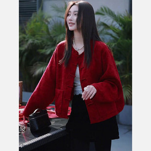 新年战袍新中式女装国风短外套禅意本命年时尚提花唐装盘扣上衣女