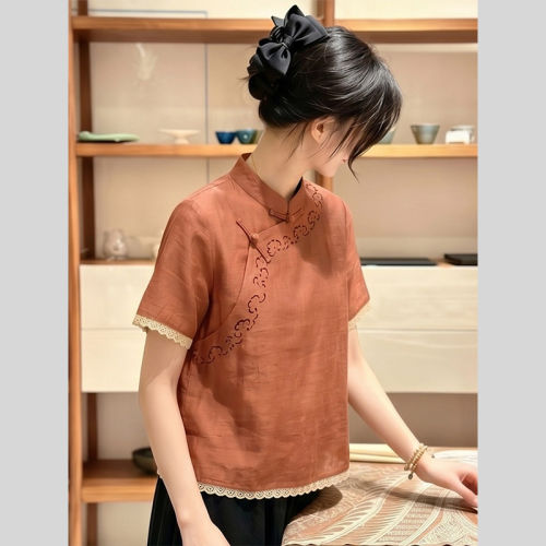 夏季新中式国风短袖上衣女