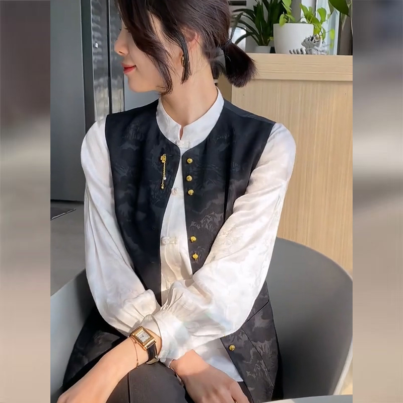 早秋新中式国风女装黑色马甲内搭