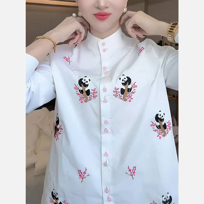 新中式熊猫印花国风高级感衬衫