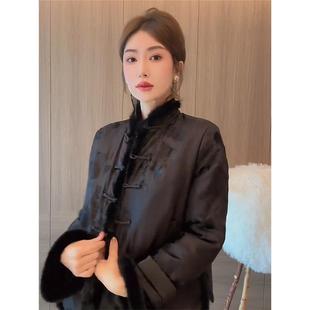 唐装 2025年新款 高级感上衣 国风黑色盘扣棉衣棉服外套女冬季 新中式