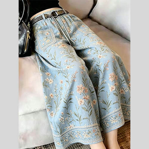 夏季新款复古显瘦直筒宽松女裤