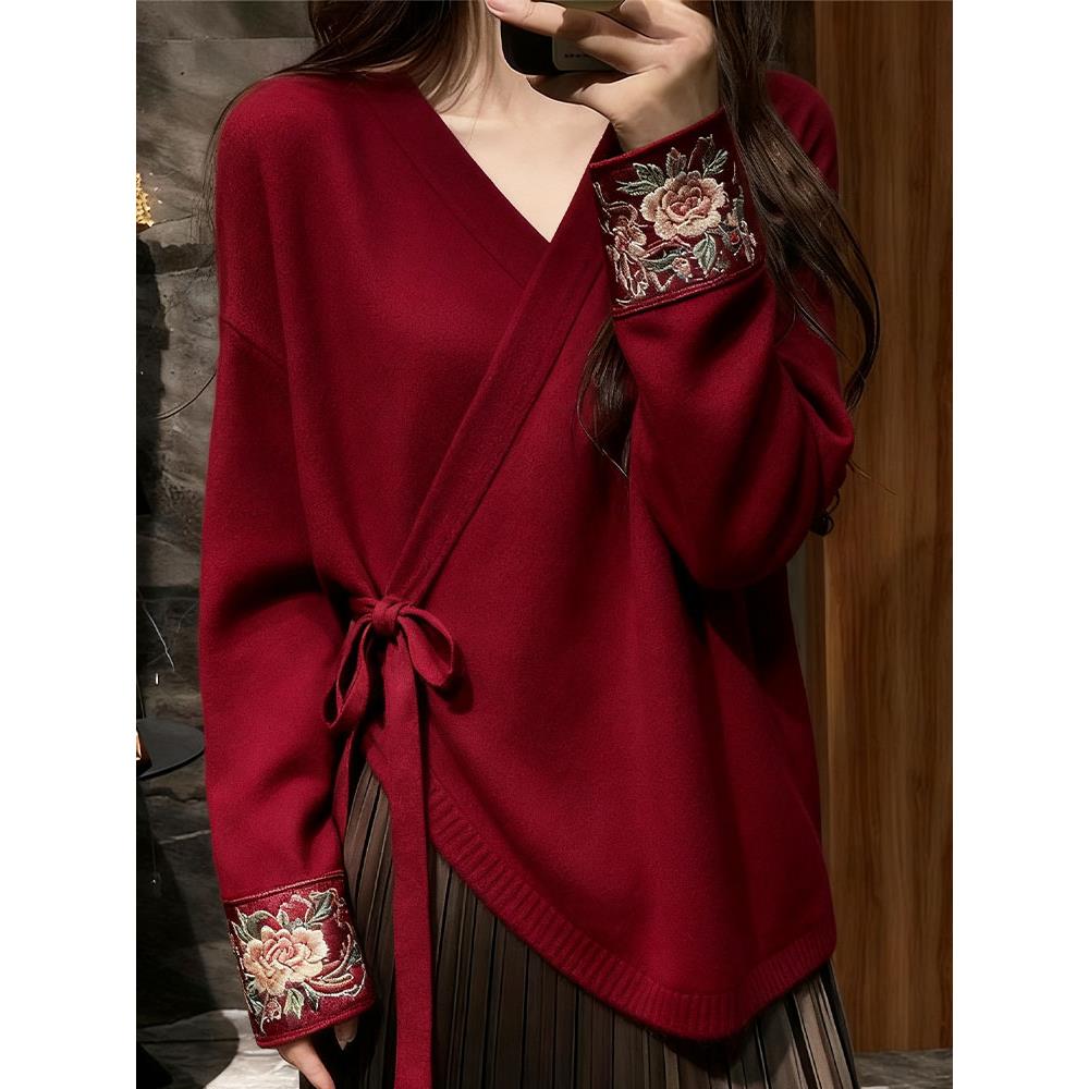 新中式女装国风毛衣宽松针织上衣