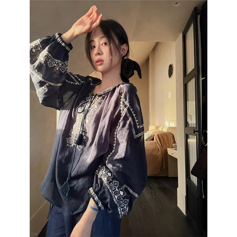 超好看独特漂亮民族风印花衬衫