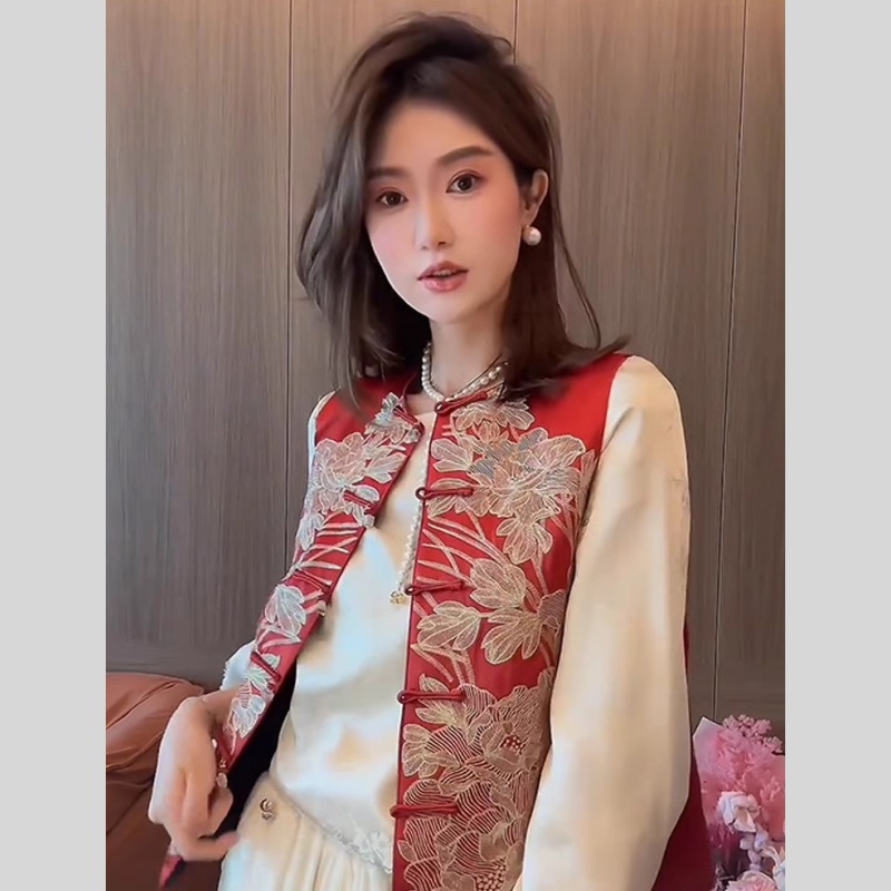新中式女装红色轻国风刺绣马甲