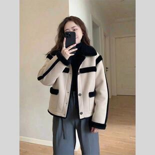 独特超好看小香风短款羊羔绒皮毛一体厚外套女春冬季2026新款爆款